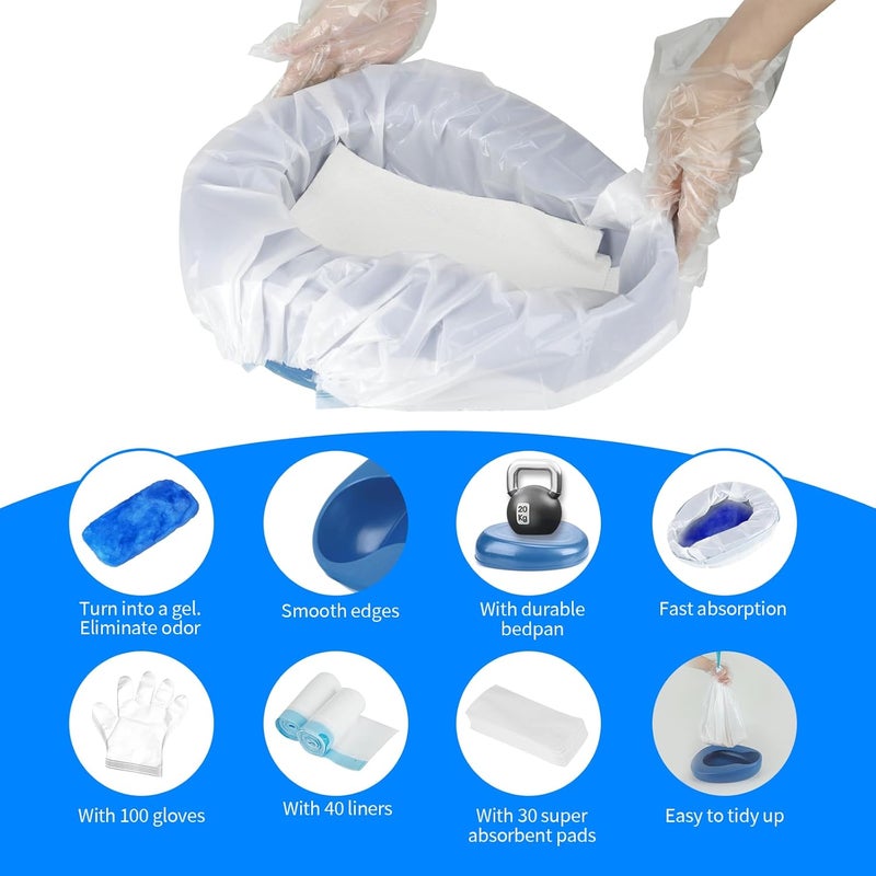 varlty Bed pan Set Includes 30 Super Absorbent Pads, 40 Disposable Liners, and 100 Gloves. These bedpans are Comfortable for Both Women and Men and are Made of Thick, Oversized, Heavy-Duty PP Material - Image 5